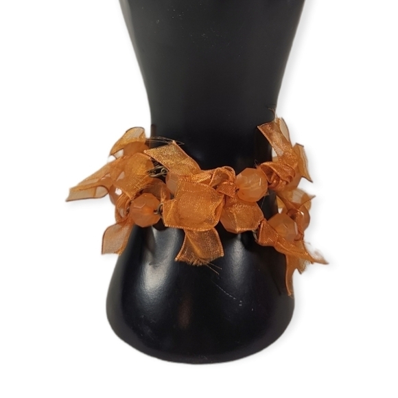 Burnt Orange Ribbons & Beads Bracelet - Picture 2 of 4